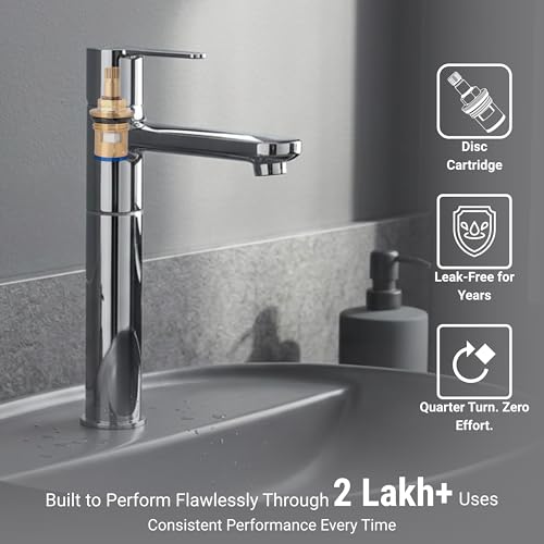 Image of GLOXY Premium Brass 30CM (12INCH) High Neck Chrome Finished Pillar Tap with Lotus Lever for Wash Basin - Deck Mount Long Neck Faucet for Wash Basins & Kitchen Sinks - 10 Years