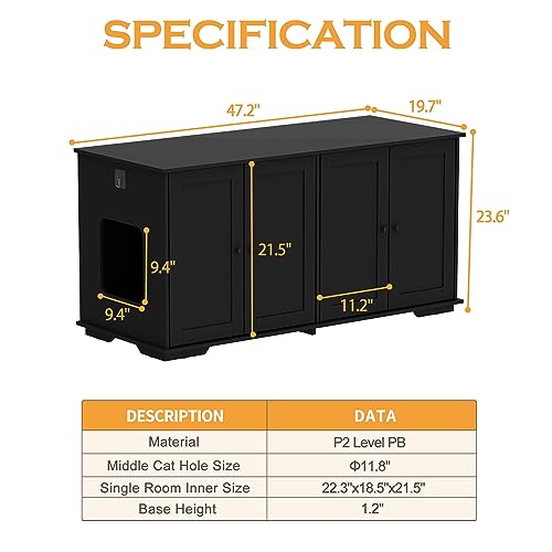 image for MOOLIVE Cat Litter Box Enclosures, 47.2