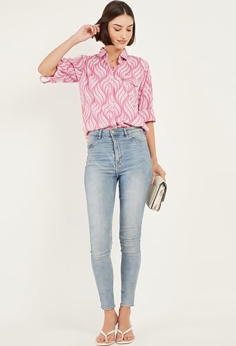 Image of ALL YOURS Women Women's Blue Boxy Floral Printed Casual Shirt (ALLSH5001 TUR XS)