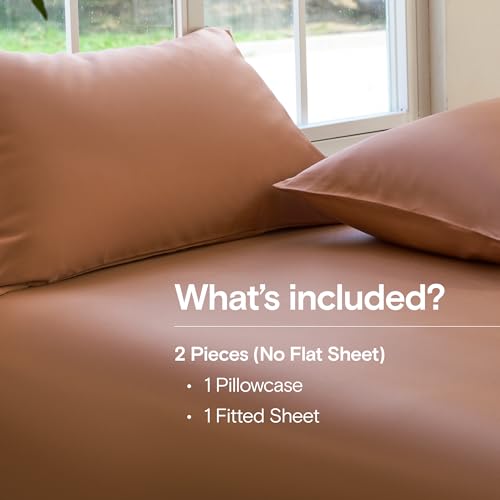 Image of DOZ Sheet Set, 100% Viscose derived from Bamboo, Organically Grown, Buttery Soft, Cooling Sheets, High GSM, Deep Pockets - 2 Piece - 1 Pillowcase 1 Fitted Sheet (Clay, Twin XL)
