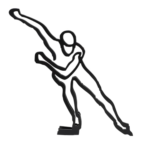 MEEVINWH Escultura minimalista de línea de atleta, material de hierro de primera calidad, a prueba de óxido, montable en la pared, decoración artística con efecto 3D, regalo único (patinaje de