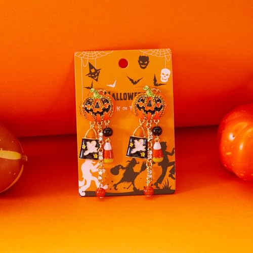 Halloween Earrings for Women Sparkly Rhinestone Pumpkin Dangle Earrings Cute Halloween Jewelry Costume Party Accessories (Orange - Pumpkin Pendant) by JGMGWJ - Used condition - Image 8