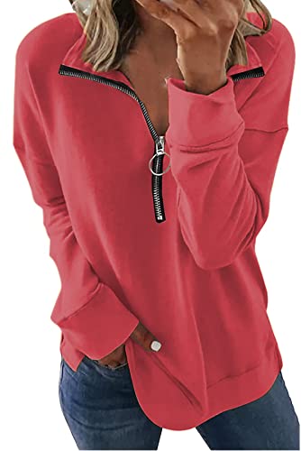 NEYOUQE Womens Fall Winter Fashion Sweatshirts Quarter Zip up pullover Polo sweatshirt women casual trendy crewneck tops