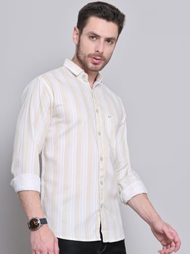 Image of Majestic Man Men Cotton Classic Slim Fit Opaque Striped Casual Shirt