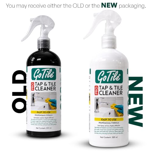 Image of GoTile Pro Tap & Tile Cleaner Spray 500 ml | Hard Water Stain & Limescale Remover | Bathroom Cleaner for Taps, Faucets, Showerheads, Tiles, Grout, Sinks & Bathtubs | Removes Soap Scum