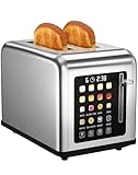 Toaster 2 Scheiben, Edelstahl Toaster mit Touchscreen, Countdown-Anzeige & Memory-Funktion, 2 Toastschlitze, extra breite Schlitze für Bagels & dicke Brotscheiben, 8 Bräunungsstufen, 880W