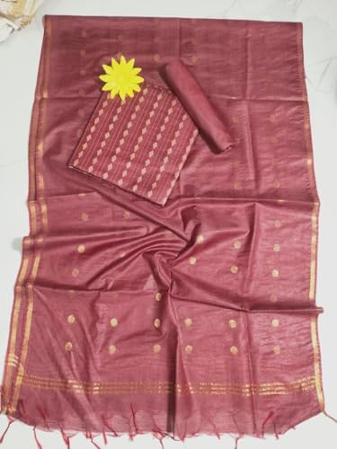 Image of STB-SILK TEXTILES BHAGALPUR Women's Bhagalpuri Cotton Silk Unstitched Salwar Suit Dress Material With Dupatta