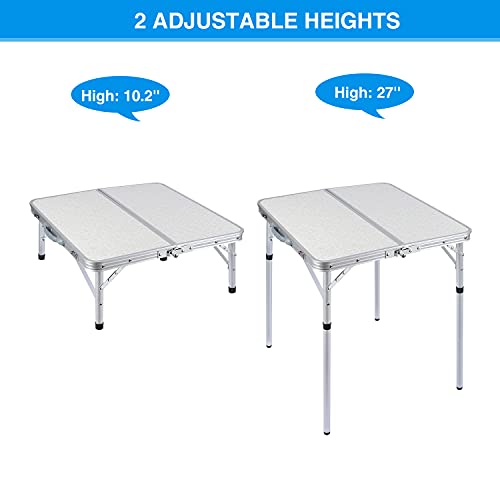 Redswing Small Square Folding Table 2 Feet Adjustable Height, Lightweight And Portable Aluminum Camping Table For Outdoor Indoor Picnic, 24 In X 24 In X 27 In #TOP3
