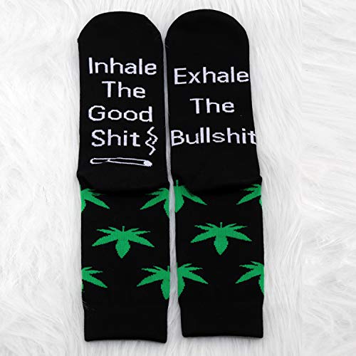 MBMSO Marijuana Weed Socks 2 Pairs Inhale the Good Shit Exhale the Bullshit Socks Marijuana Gifts Funny Stoner Gifts - Image 4