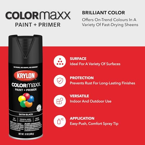 Image of Krylon K05557007 COLORmaxx Spray Paint, Aerosol, Black