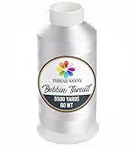 White Embroidery Machine Bobbin Thread - Huge 5500yards Cone Spool - 60 WT Polyester for Brother Janome Singer Embroidery Machines