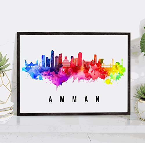 Amman Skyline Jordan Poster, Amman Cityscape Painting, Amman Jordan Poster, Cityscape and Landmark Print, Home Wall Art, Office Wall Decor