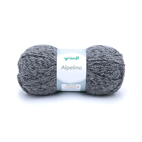 Gründl Wolle Alpelino - Dicke Wolle mit Alpaka zum Stricken und Häkeln - Strickgarn - Weich und hautfreundlich - 80% Polyacryl, 20% Alpaka - 1 Knäuel 100 g / 200 m - Nadelstärke 6-7 - schiefergrau
