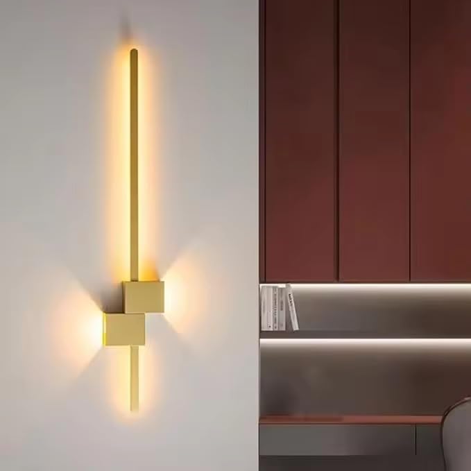 Image of Gold Linear LED Long Tube Wall Light Wall Lights for Bedroom Bedside Living Romm Hallway- 3-in-1 Colours (600mm)