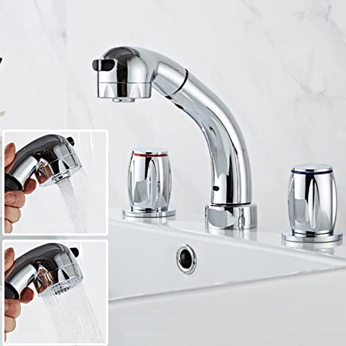Grifo de lavabo de tres orificios cromado split con grifería extensible de latón para baño 6