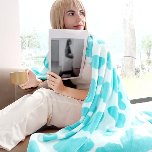 Image of Blue Throw Blanket for Kids, Cute Soft Small Cyan Fleece Blankets for Indoor & Outdoor, Sky Blue Room Decor for Teens Girls Boys Women