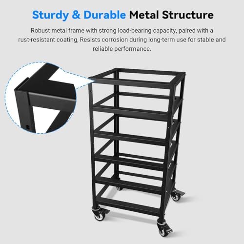 Image of SUNGOLDPOWER 3U Server Rack Battery Rack, 5-Layer Rack for 48V 100Ah Lithium Batteries, Stackable Battery Holder with Wheels & Open Ventilation for Solar Energy Storage Systems