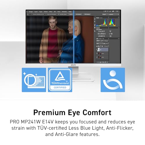 Image of msi PRO MP241W E14V 24-inch IPS 1920 x 1080 (FHD) Office Monitor, 144Hz, Free-Sync, HDMI, DisplayPort, VESA Mountable, Tilt, Speaker, 4-Side Slim Bezel 1ms, White