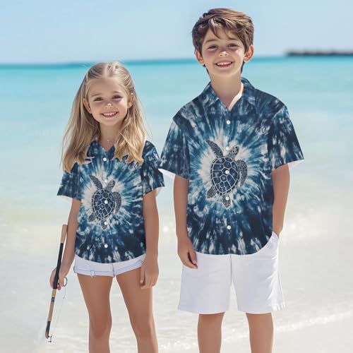Image of Kids Tie-dye Hawaiian Shirt 80s Button Down Retro Short Sleeve Casual Beach Tropical Funny Party Outfits for Boys