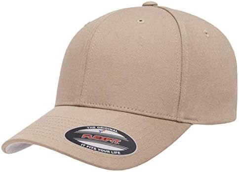 Flexfit Cotton Twill Fitted Cap, Khaki, Small-Medium