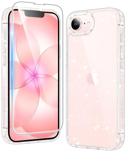 FNTCASE for iPhone 17e Case Glitter: for iPhone 16e Case Bling Sparkle Clear Anti Yellowing Rugged Case Military Grade Protection Slim Cases | Scratch-Resistant Transparent Cell Phone Cover (Shiny)