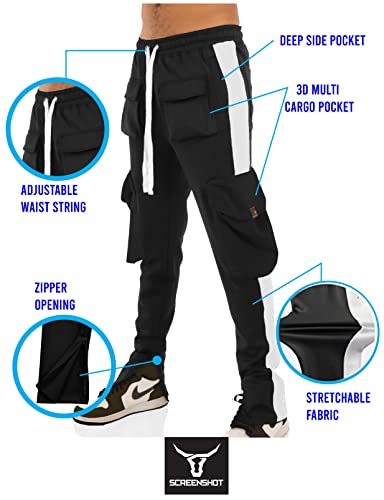 Image of SCREENSHOT Screenshotbrand Mens Hip Hop Slim Fit Track Pants - Athletic Jogger Bottom with Side Taping