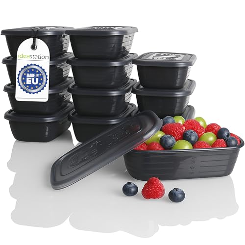 idea-station Set de recipientes para congelador - 12 x 600 ml - antracita - sin BPA, con tapa, inastillable, apilables, organizador para congelador, contenedores de almacenamiento de alimentos