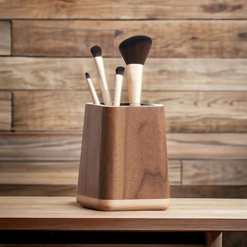 Image of Wooden Pen Holder Desktop Stationery Storage Box Large Capacity Office Organizer Storage Pen Stand, Brown