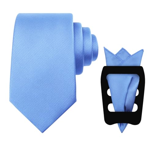 Image of Mantieqingway Black Tie Sets for Men Classic Solid Color Tie Handkerchief Pocket Square Holder Formal Graduation Wedding