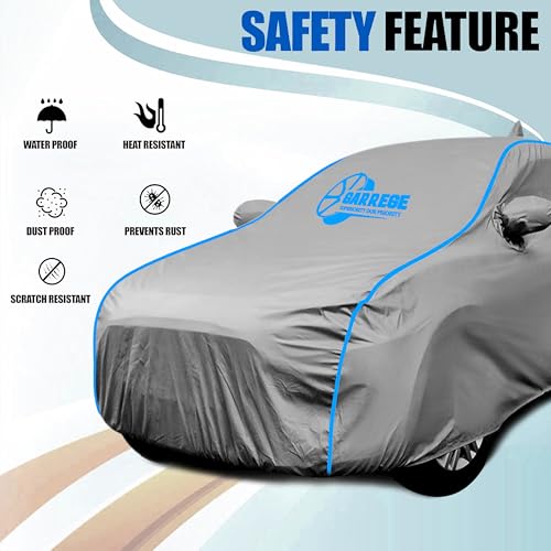 Image of Waterproof Car Body Cover Compatible with Maruti Brezza Zdi Plus Amt Dual Tone Mirror and Antenna Pocket, Triple Stitched (Heat Resistant US Grey with Red Piping)