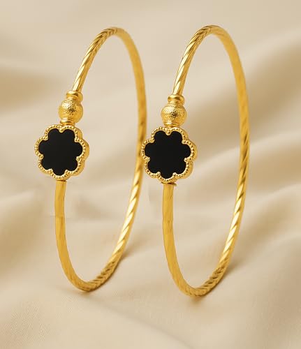 Image of Gold Plated Heart Bangle Bracelet, Twisted Rope Design with Black and Crystal Accent, Adjustable Cuff Style, Fashion Jewelry for Women