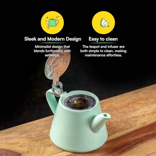 Image of Muse Teapot with Infuser | Ceramic Made with Stainless Steel Infuser | with Sleek and Modern Design Easy to Brew and Clean (Jade Green)