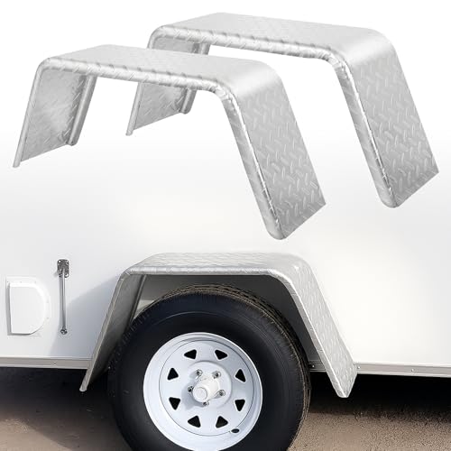 Square Trailer Fenders Single Axle for 14-16 Wheels Fits Utility Boat Cargo Trailers 16 Gauge Diamond Plate Steel 32x13x9 Heavy Duty
