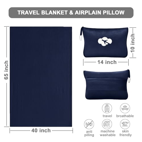 Image of Fleece Blanket 40 inchx65 inch for Travel with Portable Storage Bag (Navy)