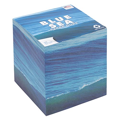 EARTHCUBE (Blue Sea Sticky Design) Blank White 3.5 Inch Note Cube Made in USA (Paper US or CAN) 100% Recycled 700 Tear-Off Pages (Not Loose)