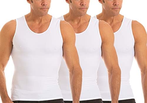 Insta Slim Men’s Compression Tank Top - Slimming Body Shaper Muscle Tank (3 Pack, White/2XL) - Abdomen Control Undershirt for Home, Workouts, Gym, Running, Special Occasions & Daily Wear