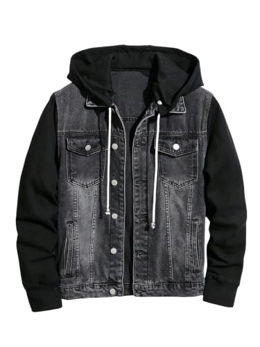 SOLY HUX Men's Vintage Denim Jacket 2 in 1 Hoodie