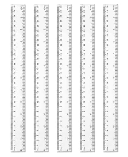 Image of 5Pack 30cm Thick Clear Plastic Ruler 12 Inches Shatter Resistant Metric Transparent Straight Measuring Ruler Tool (30CM)