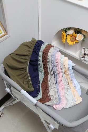 Image of Onacosht 100% Organic Cotton Bassinet Sheets 35 inch x 20 inch Compatiable with AMKE 3 in 1 & Gofirst Baby Bassinet, 2 Pack Jersey Knit Fitted Sheet for Baby Boy and Girl, Grey and Pastel Blue