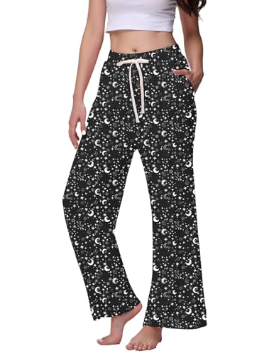 Image of Veseacky Women's Wide Leg Lounge Pants Yoga Pajamas Comfy Stretch Drawstring Pajamas Puls Size Dance Bottoms S-4XL
