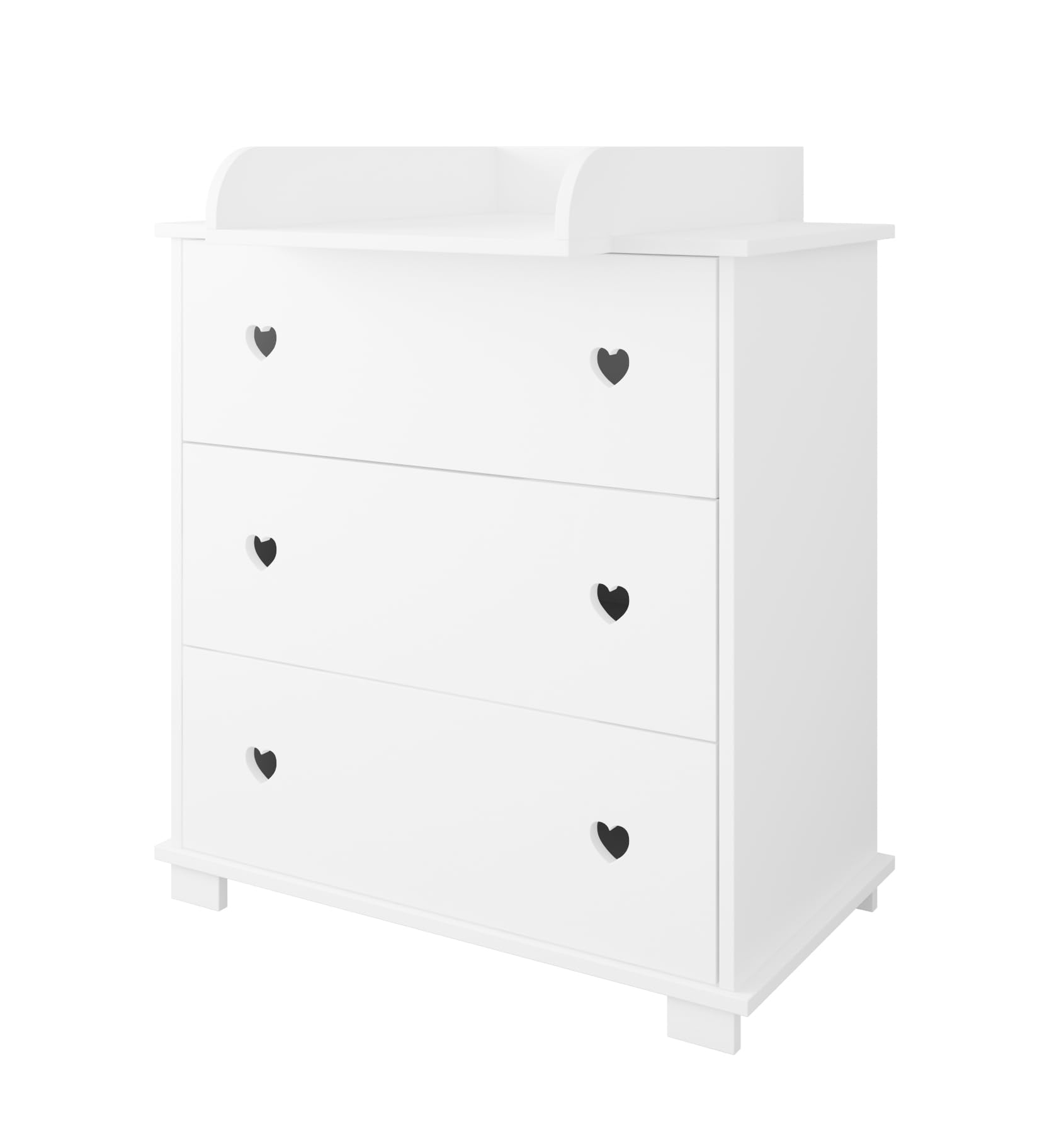 zee Cassettiera Fasciatoio Neonato 83 x 87 x 49 cm Bianca Fasciatoio Rimovibile 3 Cassetti Comò Cameretta Bambini Design Cuore