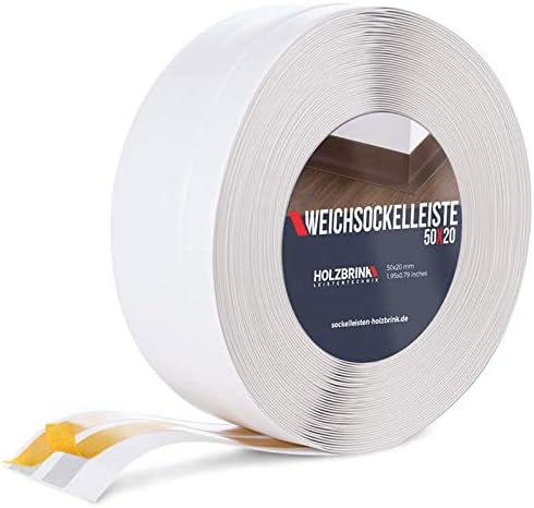 HOLZBRINKSkirting Board Soft Self Adhesive White 50x20 mm 20 m PVC Flexible Baseboard Self- Stick Transition Profile Wall Caulk Strip