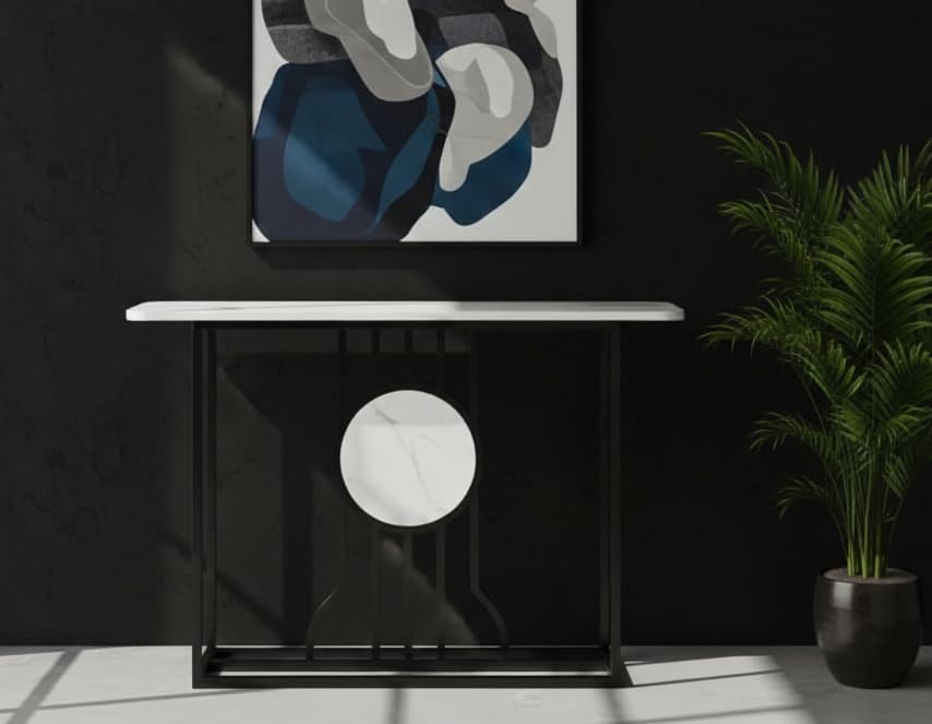 Image of Accent Table, Side Table, Small end Table, and Rectangular Bedside Table with Contemporary Home Accents for The Living Room, Bedroom, Office, and Console Table (Black White)