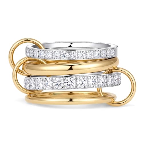 Gelbesty Pinky Size 6 Stackable Gold Silver Rings for Women, Statement Cubic Zirconia Spinelli Rings, Fashion Unique Designer Mixed Metal David Yurman Dupe Jewelry Size 6 by Gelbesty - Used condition - Image 7