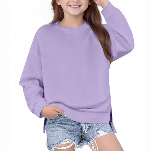 DDAPJ pyju Crewneck Sweatshirts for Girls Fall Fashion Casual Pullover Side Split High Low Top Basic Warm Fleece Sweatshirt