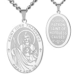 LIKGREAT Collar San Judas Collar Colgante Medalla St. Jude Santo Patrón Amuleto Joyería de Protección Religiosa para Hombre Mujer (Plate)