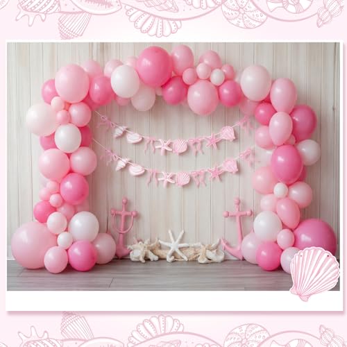 Image of Oudain 2 Pack Pink Bow Starfish and Seashell Garland 6.56 ft Ocean Coastal Beach Party Under the Sea Paper Bow Hanging Banner for Summer Birthday Wedding Bachelorette Mermaid Baby Shower