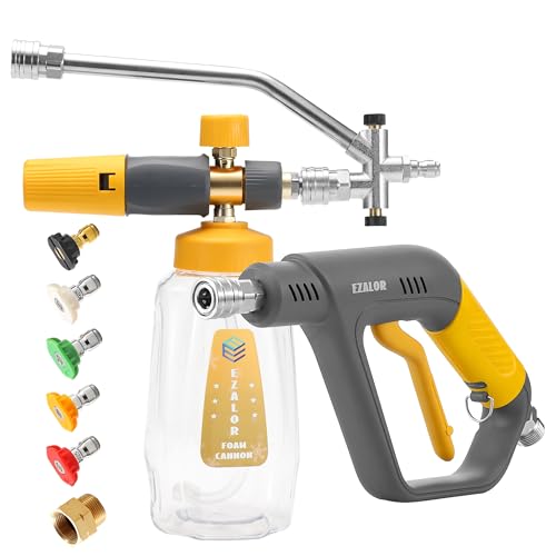 EZALOR Pressure Washer Foam Cannon Gun Kit with Dual Connector Accessory Foam Blaster for Car Washing Double Tip Attachment & 5 Nozzle Tips 1/4 Quick Connect 4000 PSI