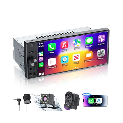 6.9" Single DIN Car Radio with Apple CarPlay & Android Auto, IPS Touch Screen Car Stereo with 1080P Backup Camera, Bluetooth Hands-Free, Mirror Link, GPS Navigation, AM/FM, EQ, USB,Type-C,SWC