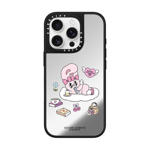 CASETiFY �~���[ iPhone 16 Pro �P�[�X [����(�X�}�z�J�o�[) / MagSafe�Ή�/�w��h�~] - Esther Bunny Loves Me Time Phone Case - Silver On Black